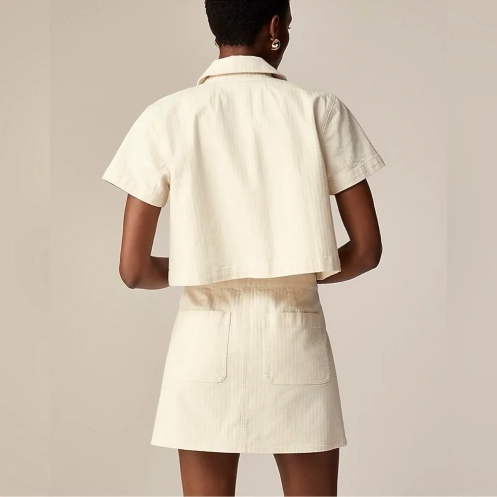 J. Crew Textured denim mini skirt in ecru Cream Gold Size 28 NWT